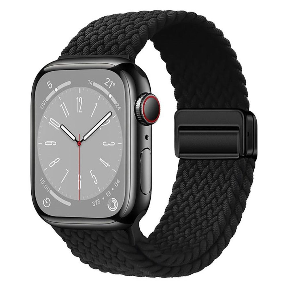 Apple Watch (42/44/SE/45/46/49 mm) Lippa Nylonstropp med Magnetlås – Svart