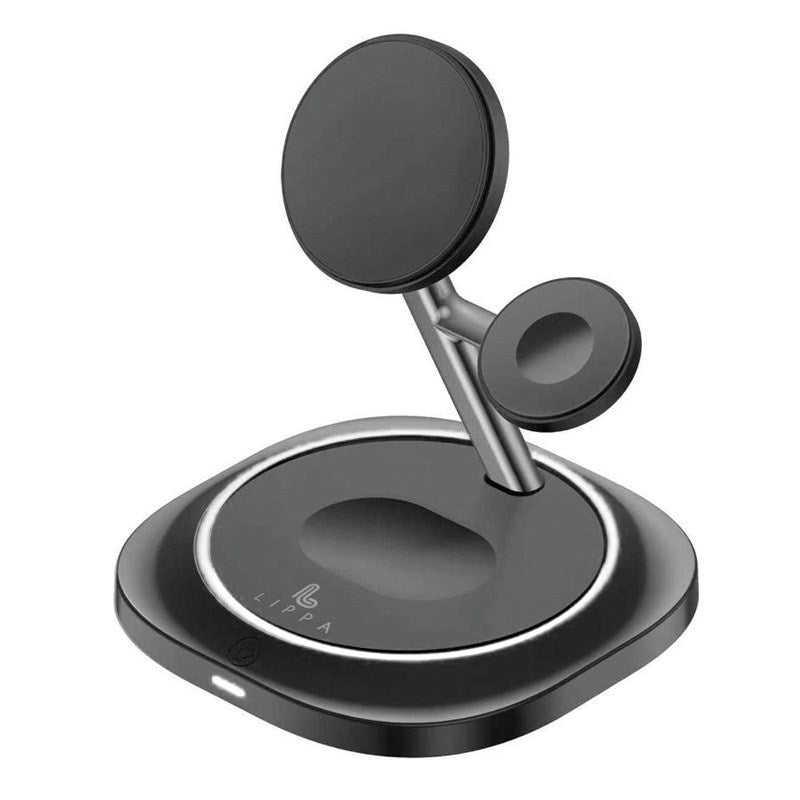Lippa 3-i-1 Trådløs Lader med 15W & USB-C – MagSafe / Qi-kompatibel – Svart