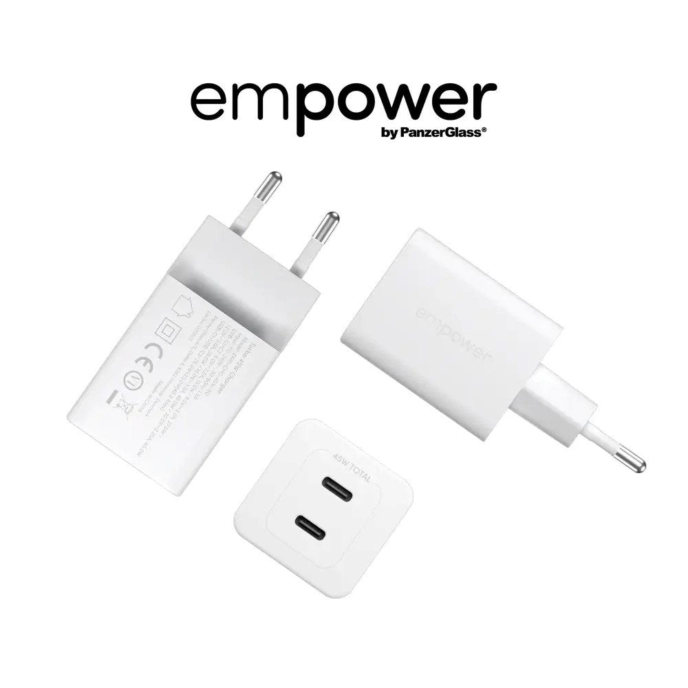 empower by PanzerGlass Turbo 45W Vegglader m. 2x USB-C – Silver White
