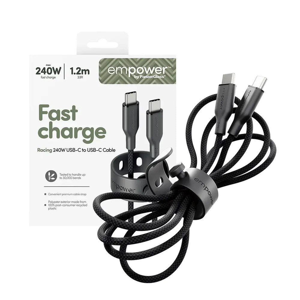 empower by PanzerGlass Racing 240W USB-C til USB-C Kabel – 1.2m – Space Black