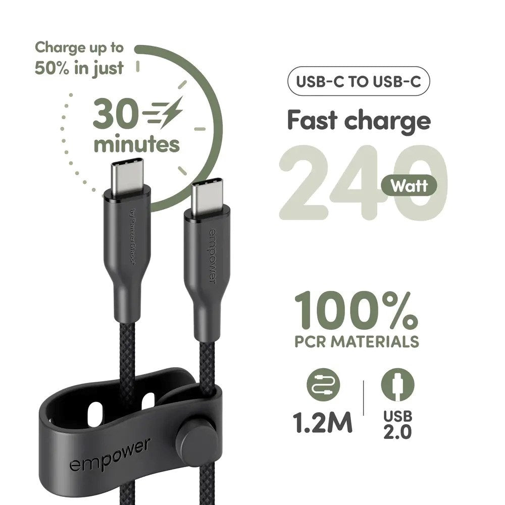 empower by PanzerGlass Racing 240W USB-C til USB-C Kabel – 1.2m – Space Black