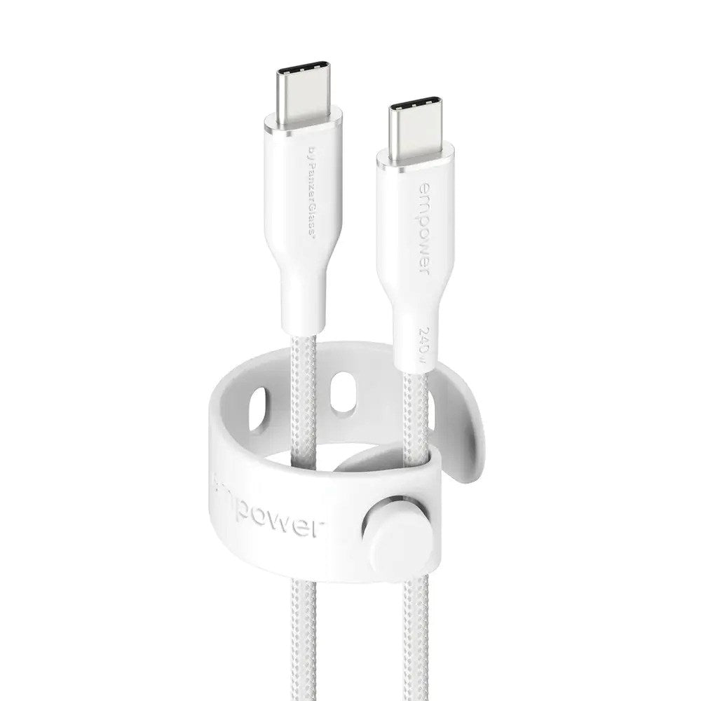 empower by PanzerGlass Racing 240W USB-C til USB-C Kabel – 2m – Silver White