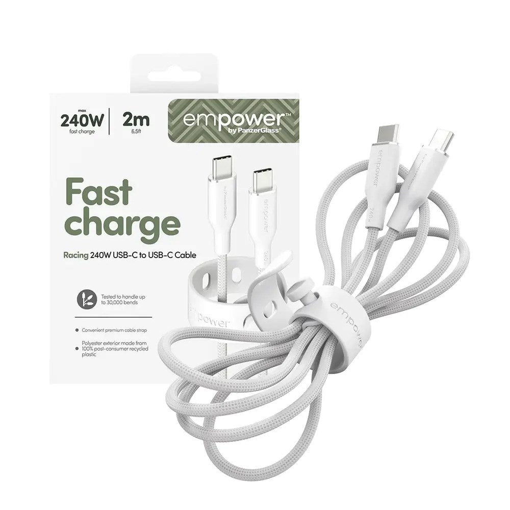 empower by PanzerGlass Racing 240W USB-C til USB-C Kabel – 2m – Silver White