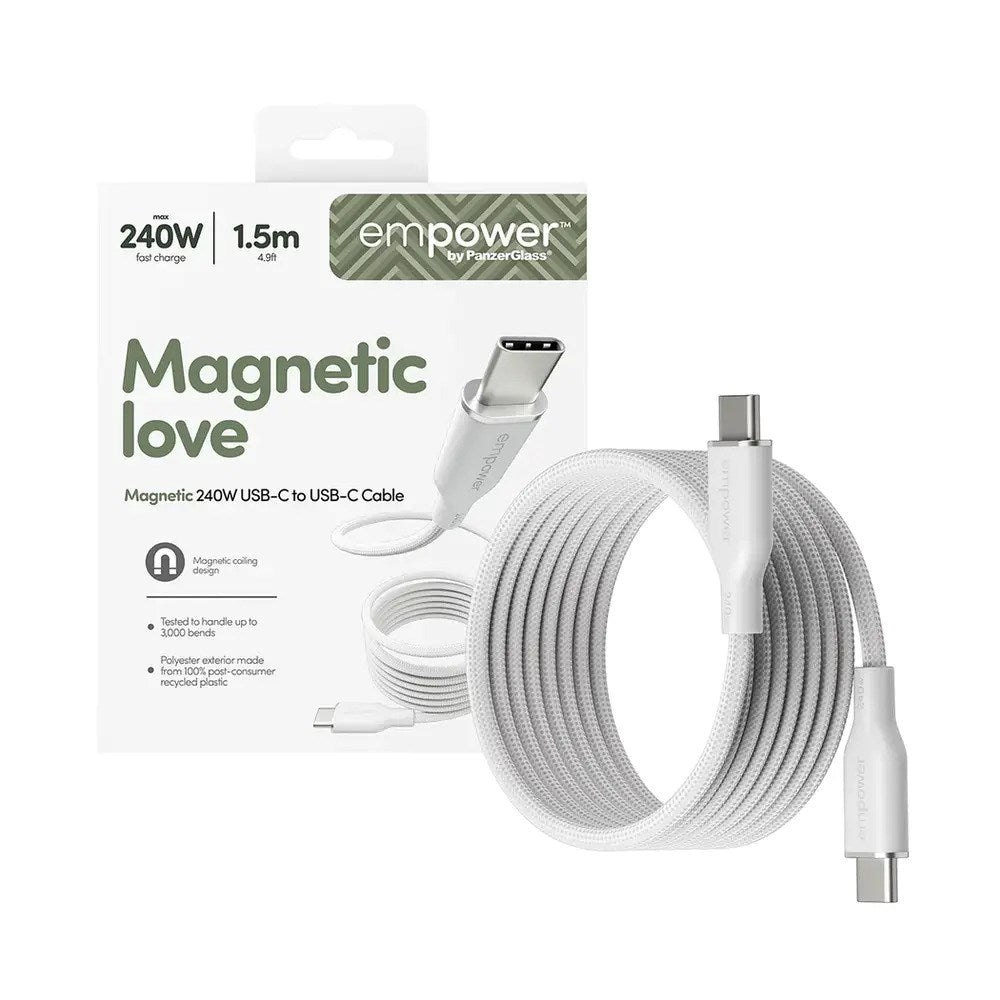 empower by PanzerGlass Magnetic 240W USB-C til USB-C Kabel – 1.5m – Silver White