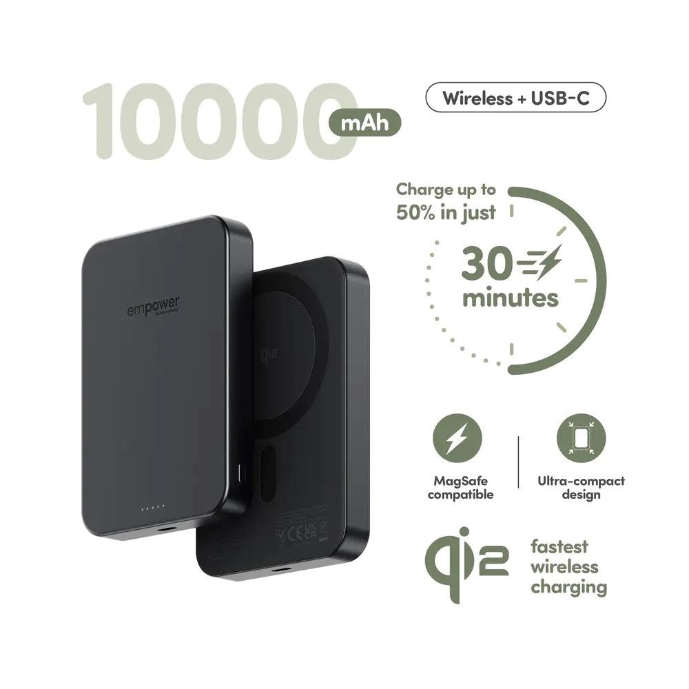 empower by PanzerGlass empower Bank - 10.000 mAh - Qi2 / MagSafe Kompatibel - Space Black