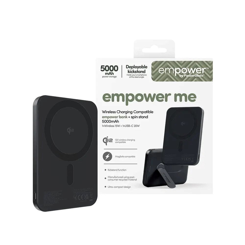 empower by PanzerGlass empower Bank m. Spin Stand - 5000 mAh - Qi2 / MagSafe Kompatibel - Space Black