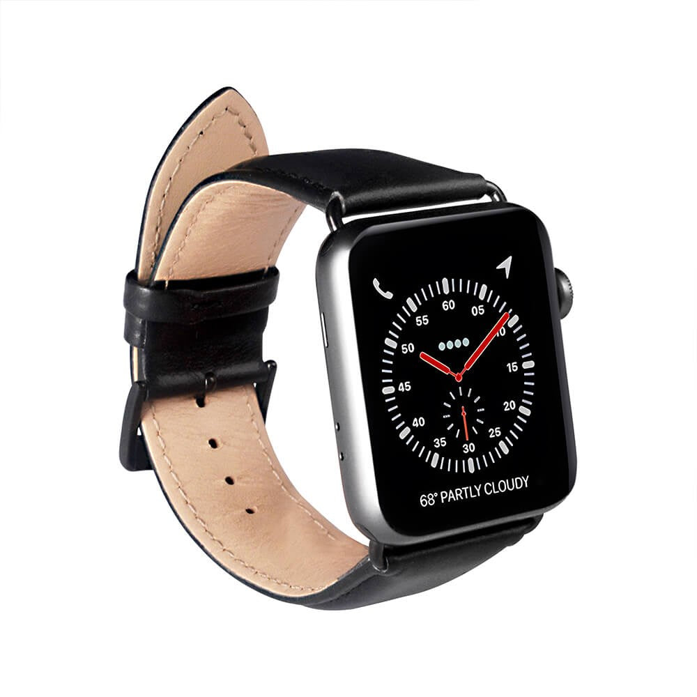 Apple Watch (38/40/SE/41/42mm) Buffalo Rem i Ekte Skinn - Svart