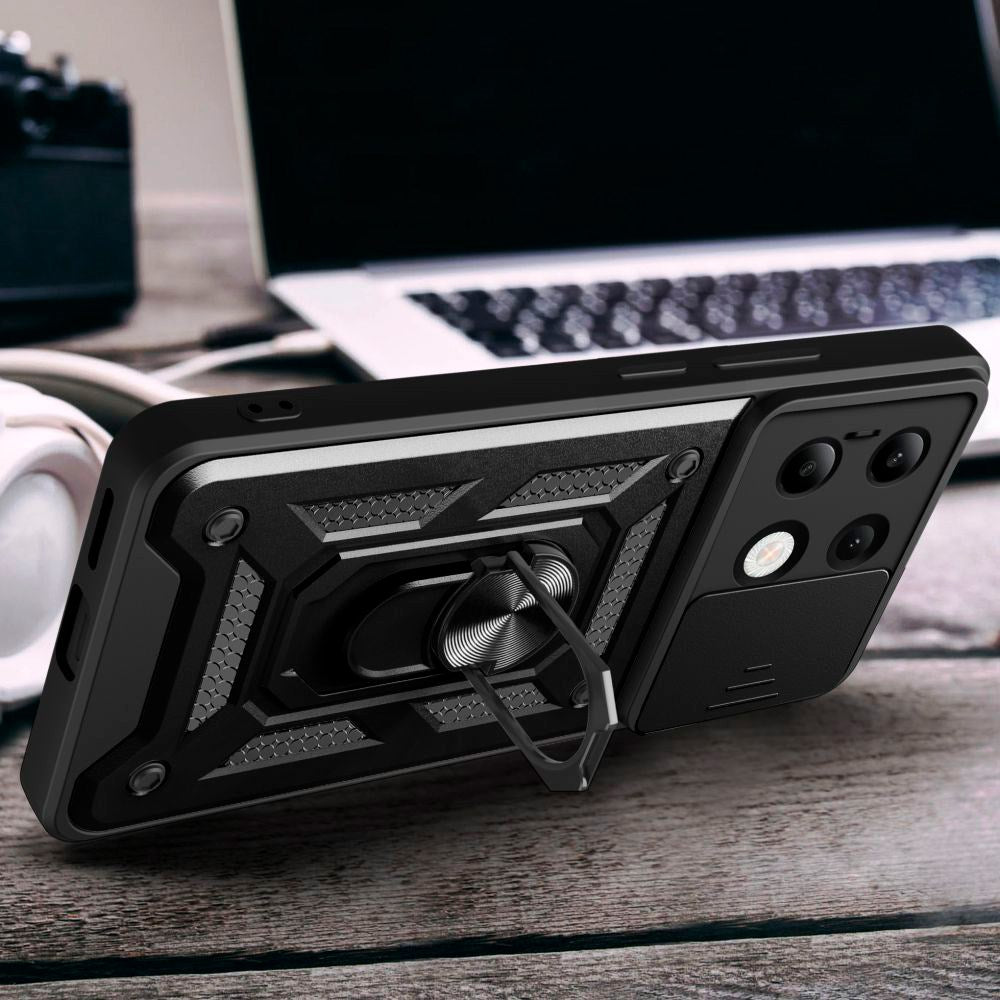 Xiaomi Redmi Note 13 (4G) Tech-Protect Camshield Deksel med Magnetisk Ring og Stativfunksjon - Svart