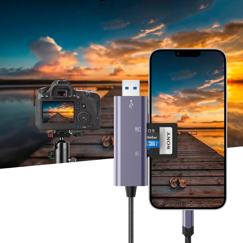 Tech-Protect Ultraboost Minnekortleser SD-Kortadapter m. Lightning / USB-A - Grå