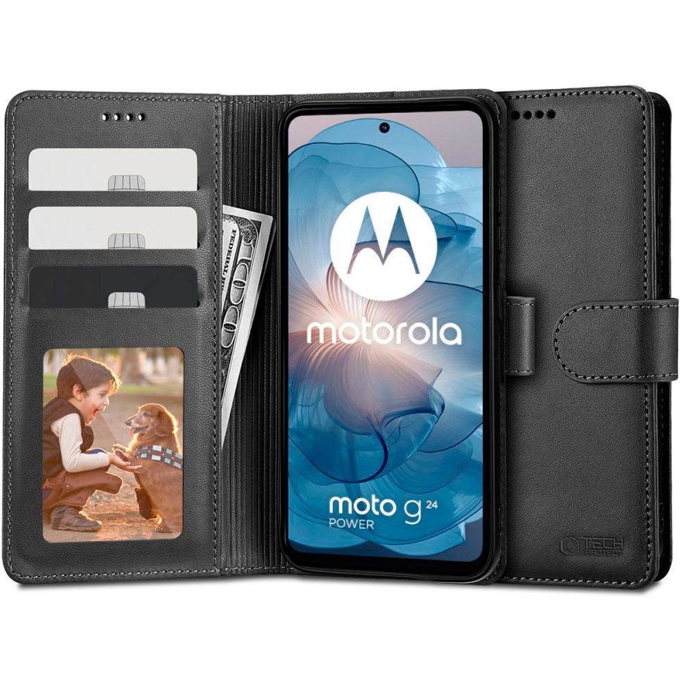 Motorola Moto G04 / G24 / G24 Power Tech-Protect Flip Deksel med Lommebok - Svart