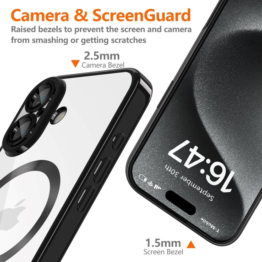 iPhone 16 Tech-Protect Magmat Deksel - MagSafe Kompatibel - Gjennomsiktig / Glanset Svart