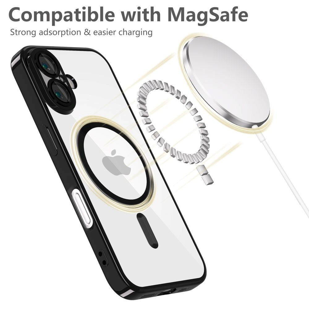 iPhone 16 Tech-Protect Magmat Deksel - MagSafe Kompatibel - Gjennomsiktig / Glanset Svart