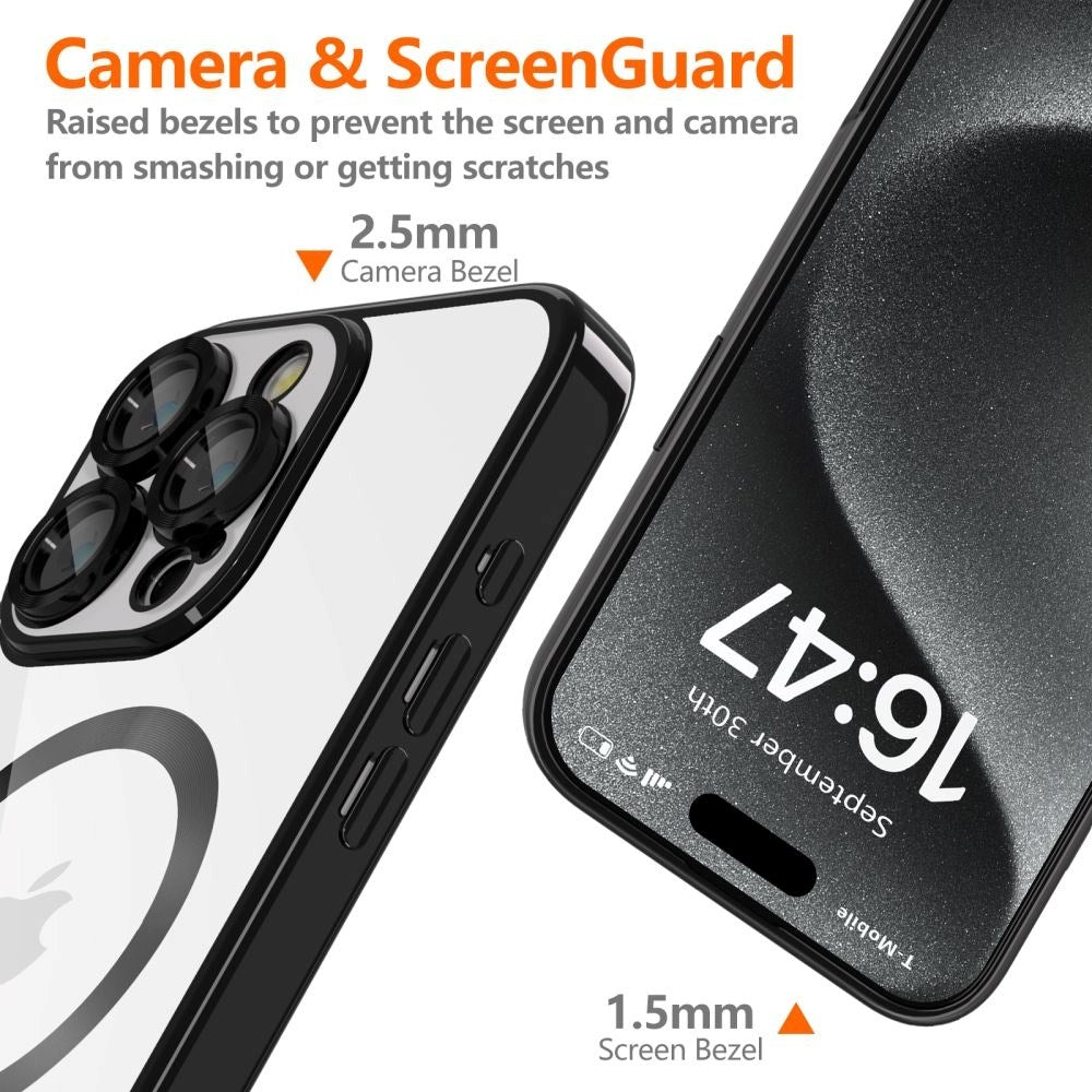 iPhone 16 Pro Max Tech-Protect Magmat Deksel - MagSafe Kompatibel - Gjennomsiktig / Glanset Svart