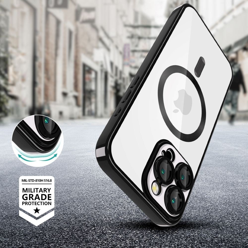 iPhone 16 Pro Max Tech-Protect Magmat Deksel - MagSafe Kompatibel - Gjennomsiktig / Glanset Svart