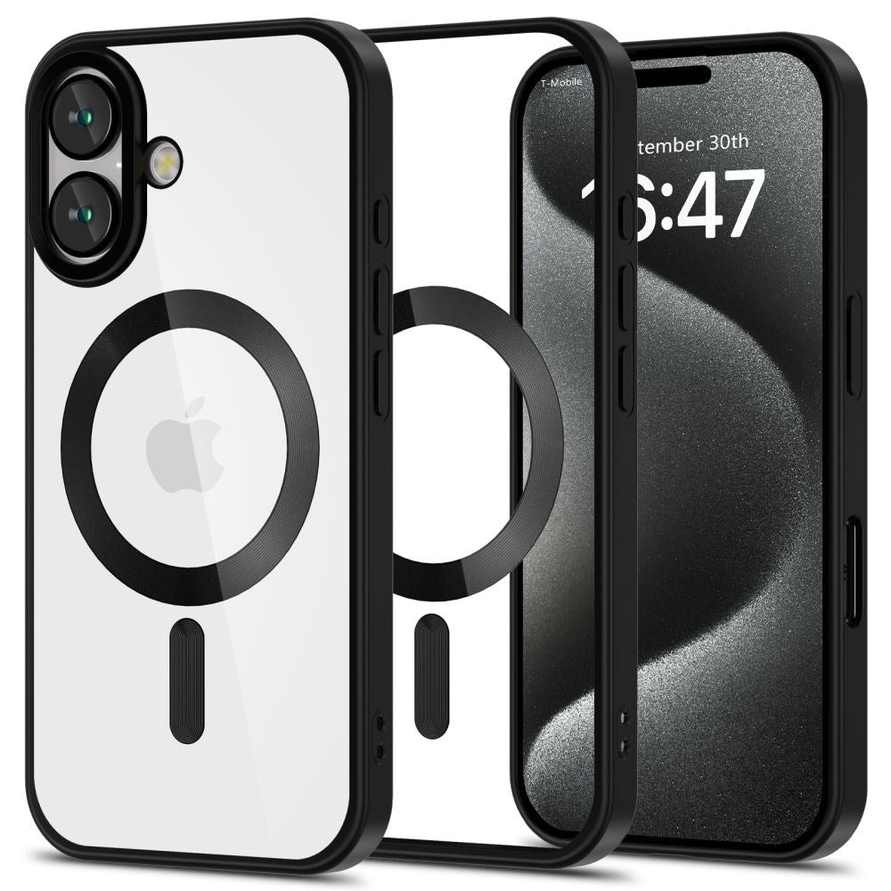 iPhone 16 Tech-Protect Magflex Deksel - MagSafe Kompatibel - Gjennomsiktig / Sateng Svart
