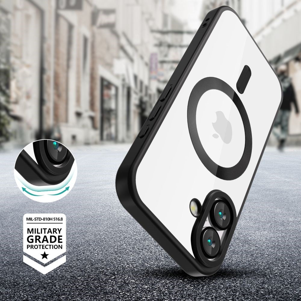 iPhone 16 Tech-Protect Magflex Deksel - MagSafe Kompatibel - Gjennomsiktig / Sateng Svart