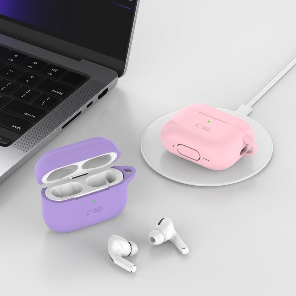 Tech-Protect Apple AirPods Pro (1. & 2. Gen) Silikon Deksel med Karabinkrok - Rosa