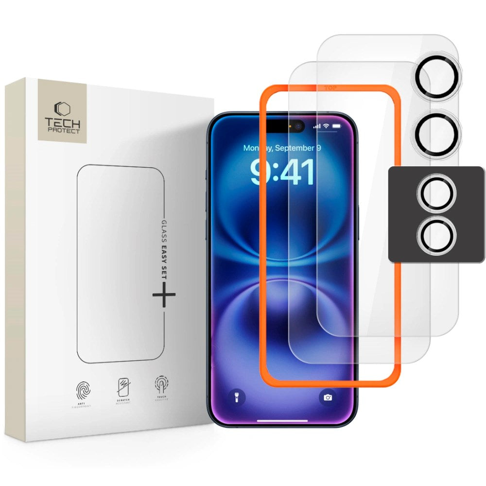 iPhone 17 Tech-Protect Easy Set+ Beskyttelsessett m. Skjermbeskyttelsesglass & Kameralinsebeskyttelsesglass - Gjennomsiktig