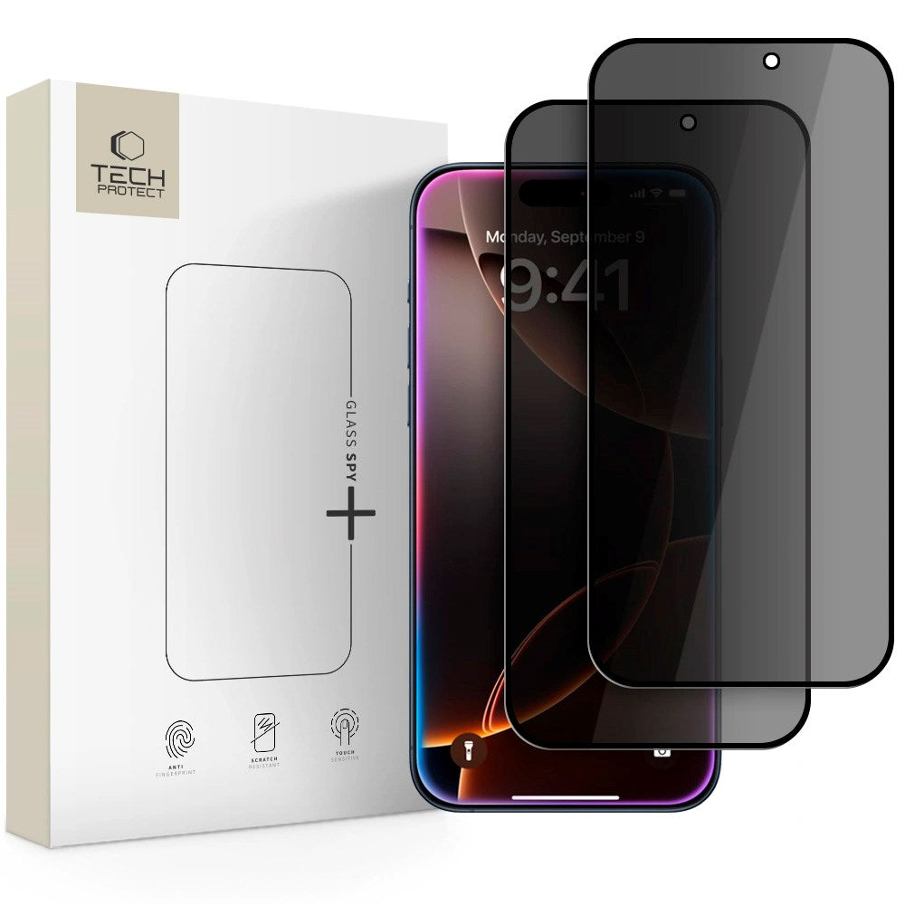 iPhone 17 Pro Max / 16 Pro Max Tech-Protect Glass Spy+ Skjermbeskyttelsesglass - Privacy Funksjon - 2 stk - Gjennomsiktig