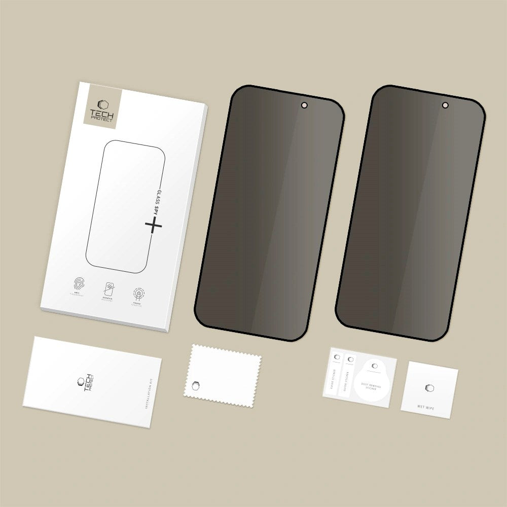iPhone 17 Pro Max / 16 Pro Max Tech-Protect Glass Spy+ Skjermbeskyttelsesglass - Privacy Funksjon - 2 stk - Gjennomsiktig