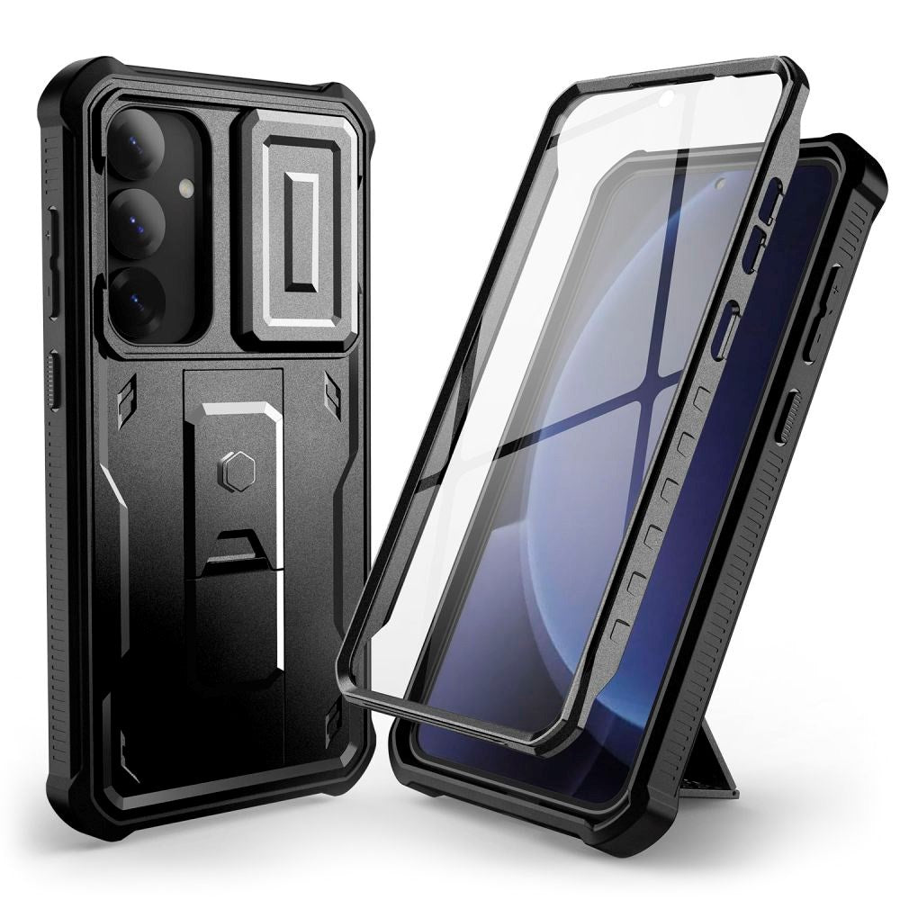 Samsung Galaxy S25+ (Plus) Tech-Protect Kevlar Pro Hard Plast Deksel m. Skjermbeskyttelse & Kickstand - Svart