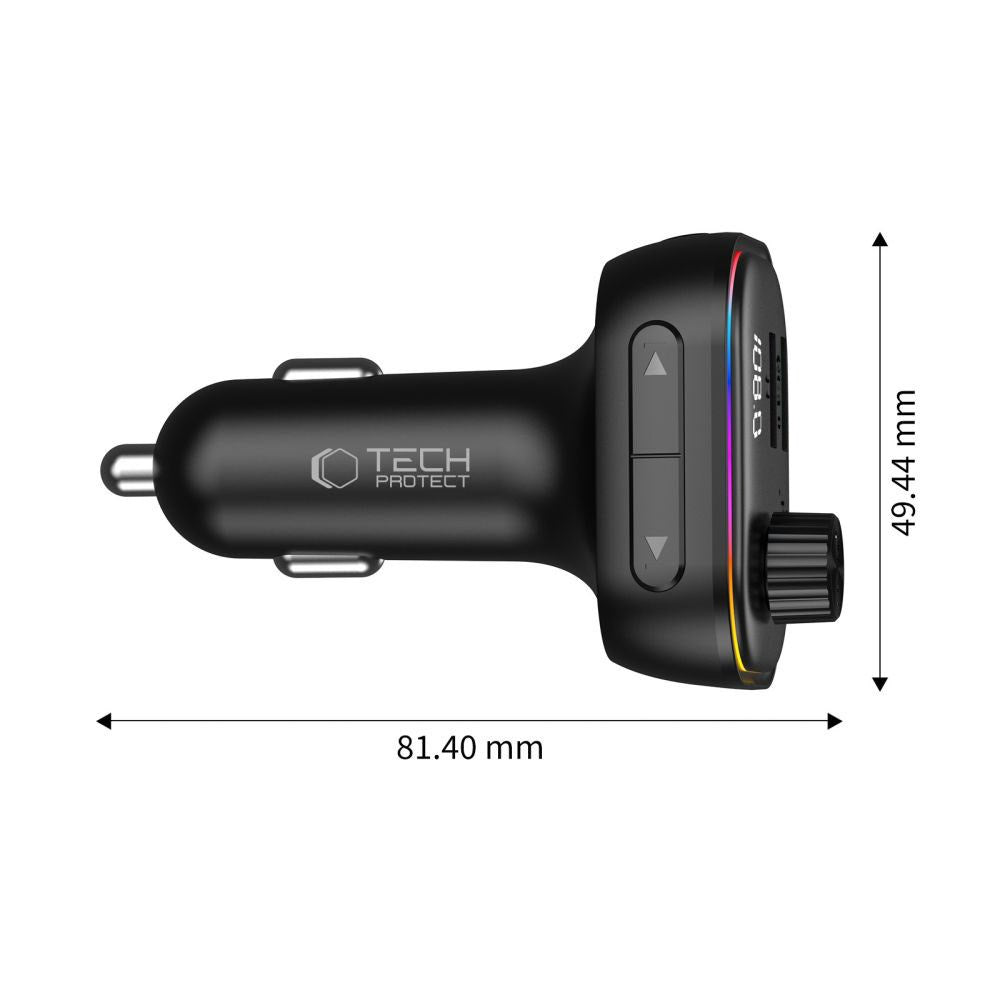 Tech-Protect Billader m. USB-A & USB-C / FM Bluetooth Transmitter - Svart
