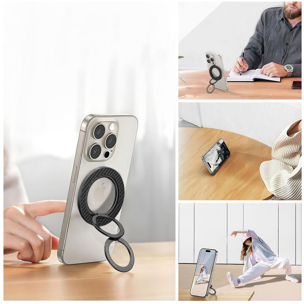 Tech-Protect MagSafe Ringholder for Mobil med Karbondesign – MagSafe Kompatibel – Svart