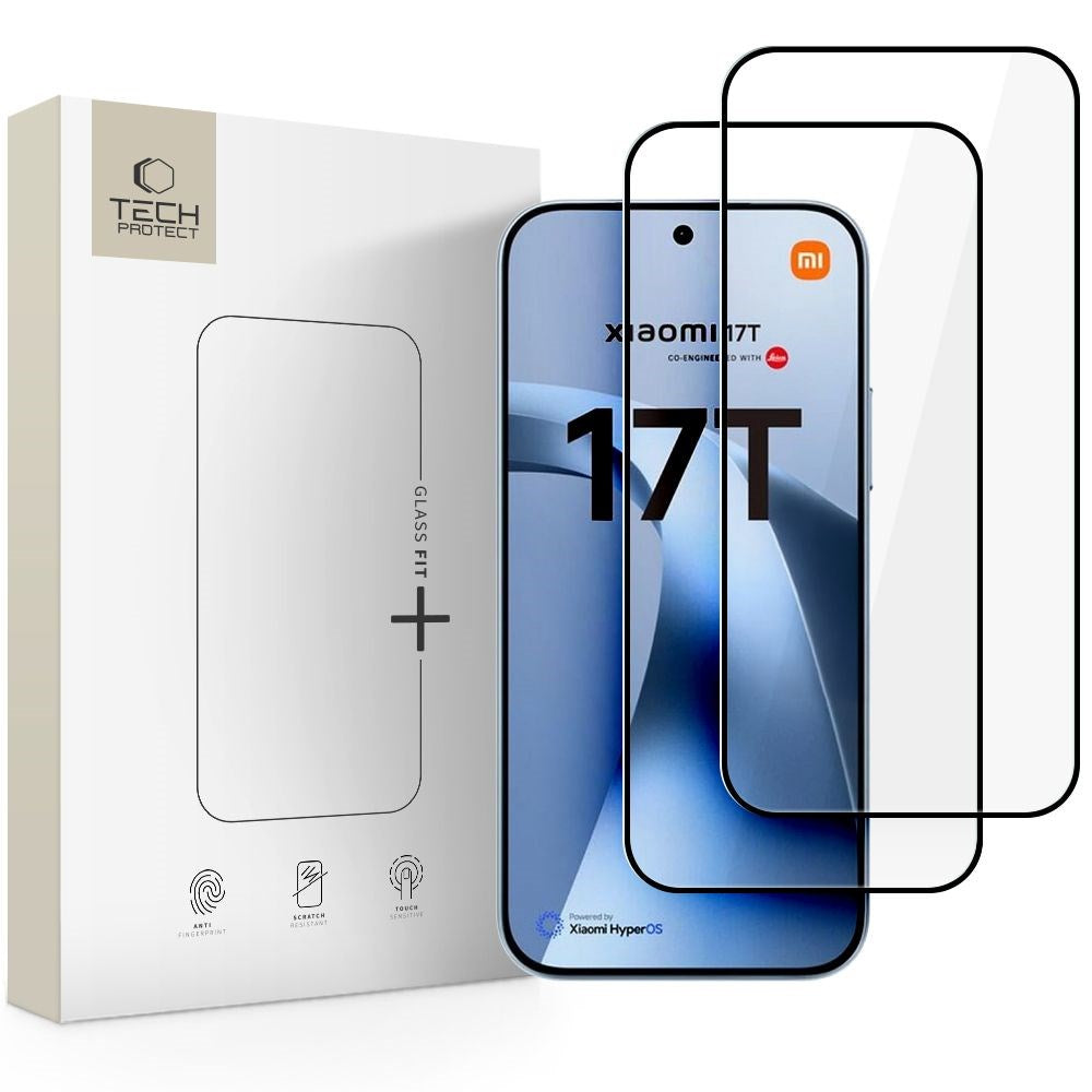 Xiaomi 17T Tech-Protect Glass Fit+ Herdet Skjermbeskyttelsesglass - 2 stk - Gjennomsiktig / Svart Kant
