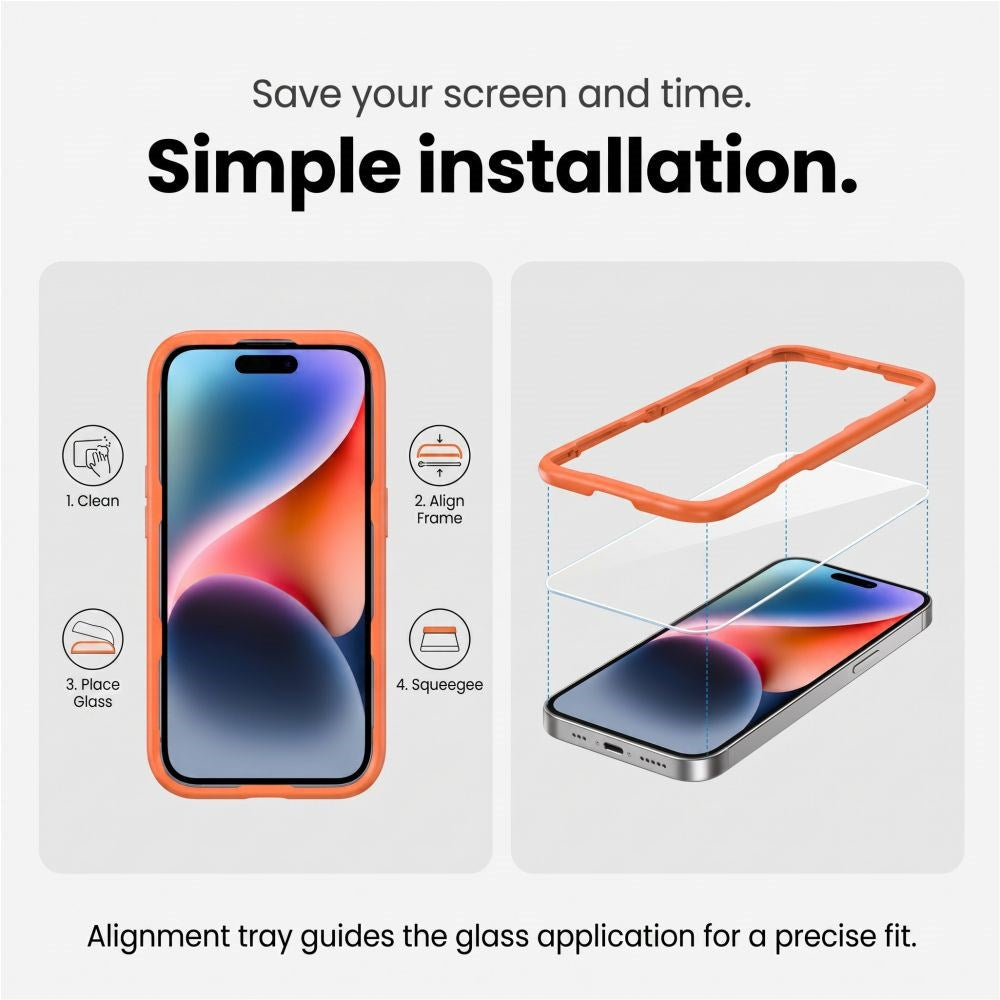 iPhone 18 Pro Tech-Protect Easy Set+ 3-i-1 Beskyttelsessett med Herdet Skjermbeskyttelsesglass og Kameralinsbeskyttelsesglass - Gjennomsiktig