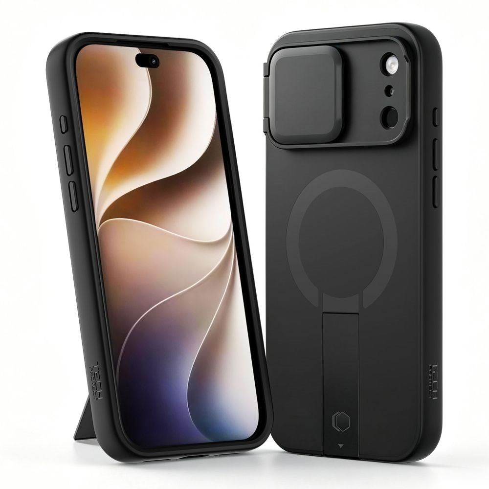 iPhone 18 Pro / 17 Pro Tech-Protect Kevlar Aura Deksel m. Kickstand og Cam Slider - MagSafe Kompatibel - Svart