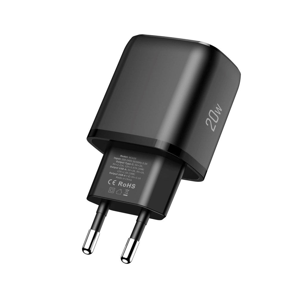 Tech-Protect NCA20 Vegglader med 20W - 1 x USB-A & 1 x USB-C - Svart