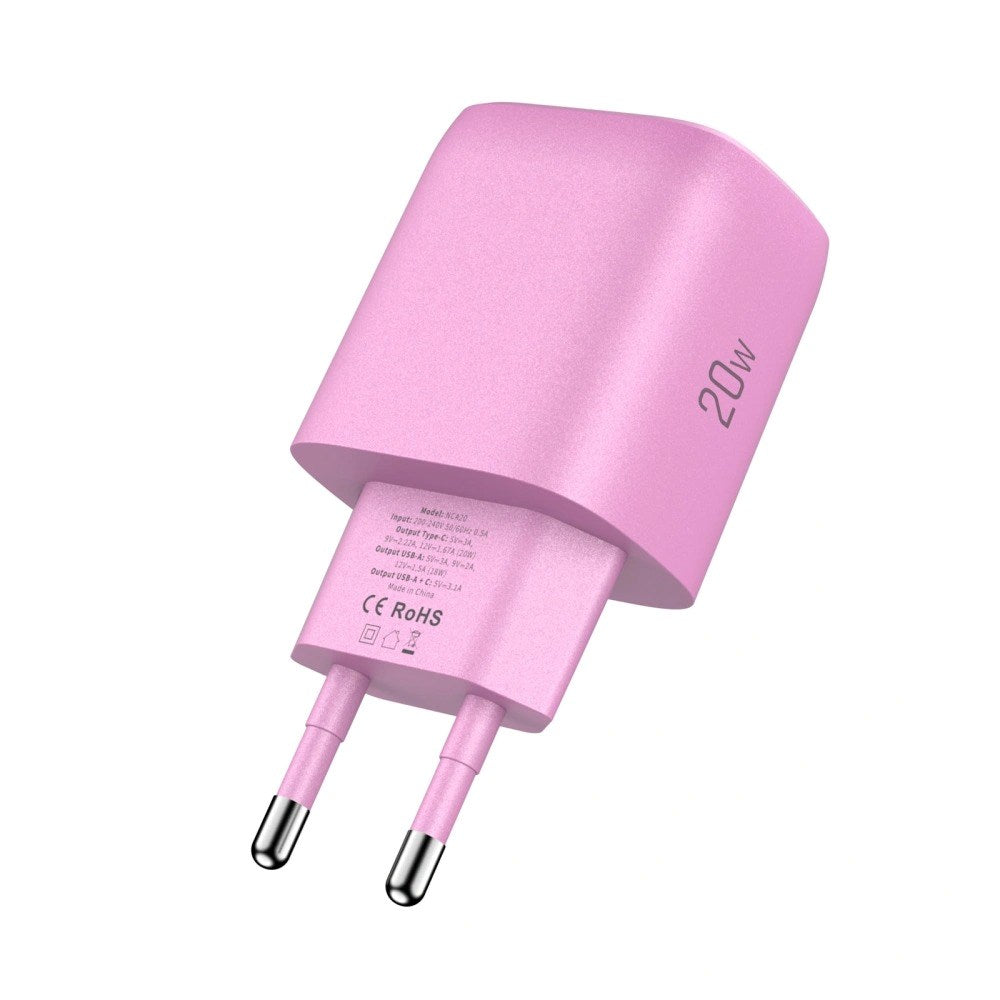 Tech-Protect NCA20 Vegglader med 20W - 1 x USB-A & 1 x USB-C - Rosa