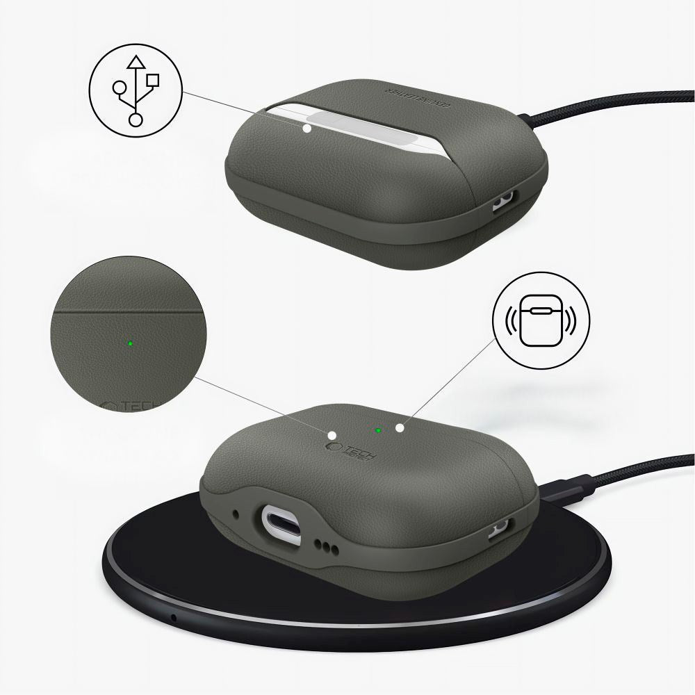 Apple AirPods Pro (3. gen.) Tech-Protect NaturalFit Kunstskinn Deksel m. Rem - Grønn