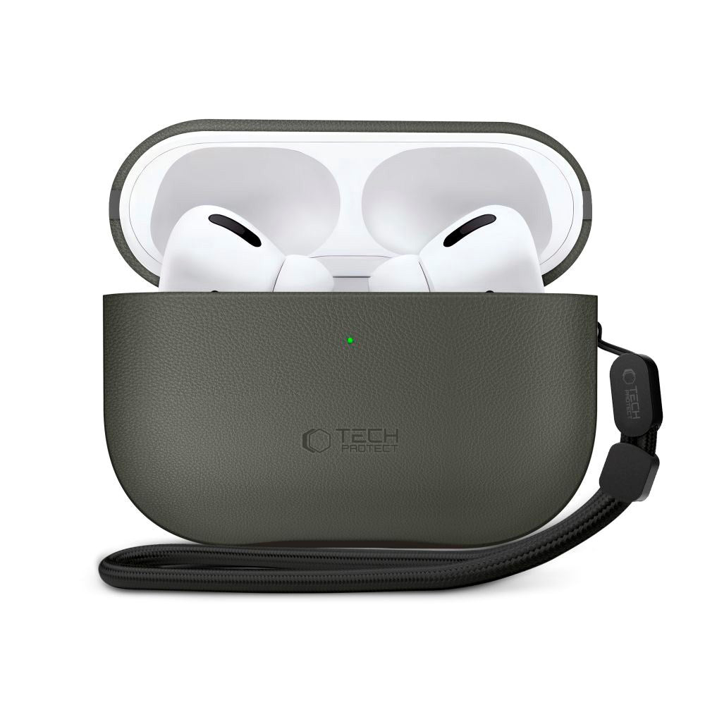 Apple AirPods Pro (3. gen.) Tech-Protect NaturalFit Kunstskinn Deksel m. Rem - Grønn