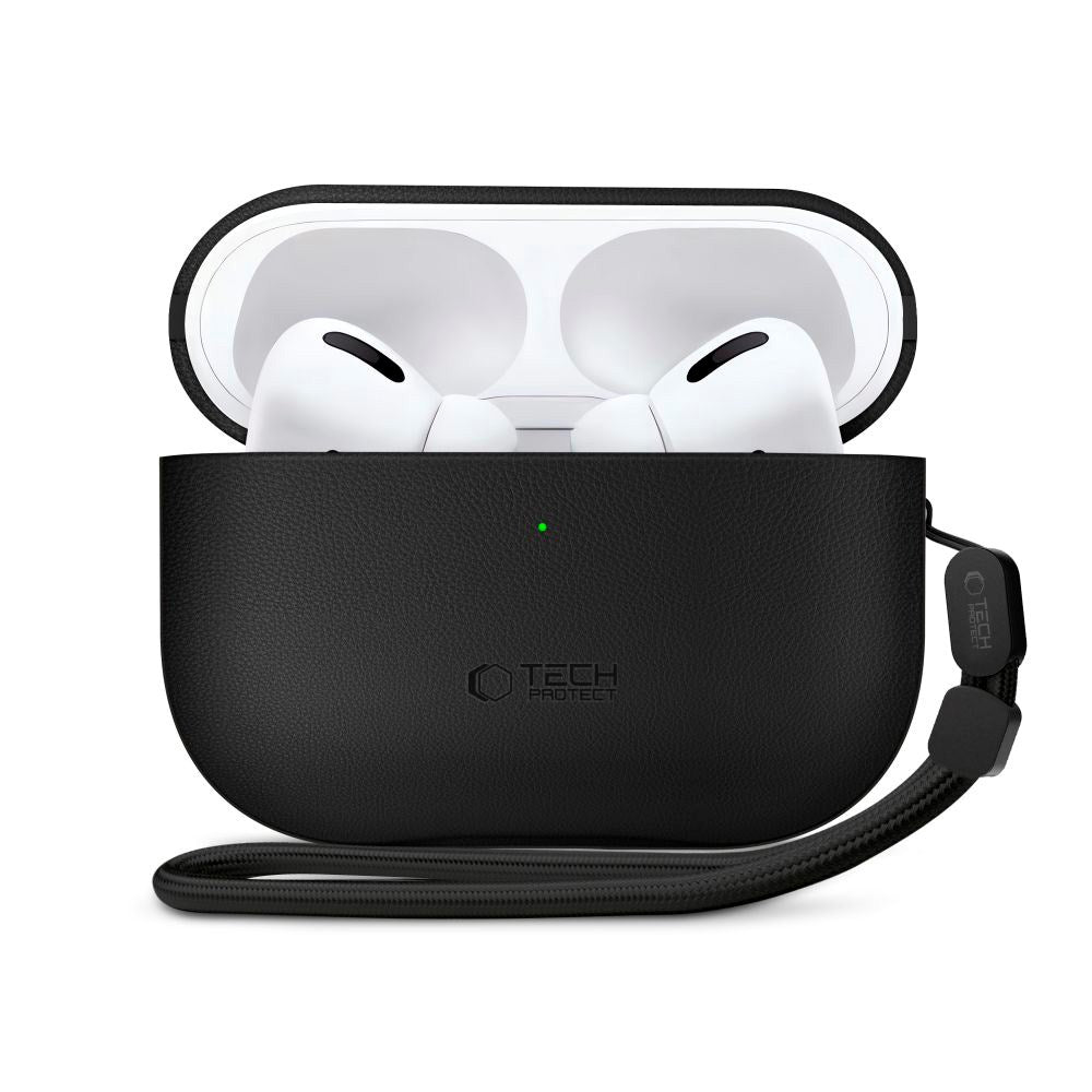 Apple AirPods Pro (3. gen.) Tech-Protect NaturalFit Kunstskinn Deksel m. Rem - Svart