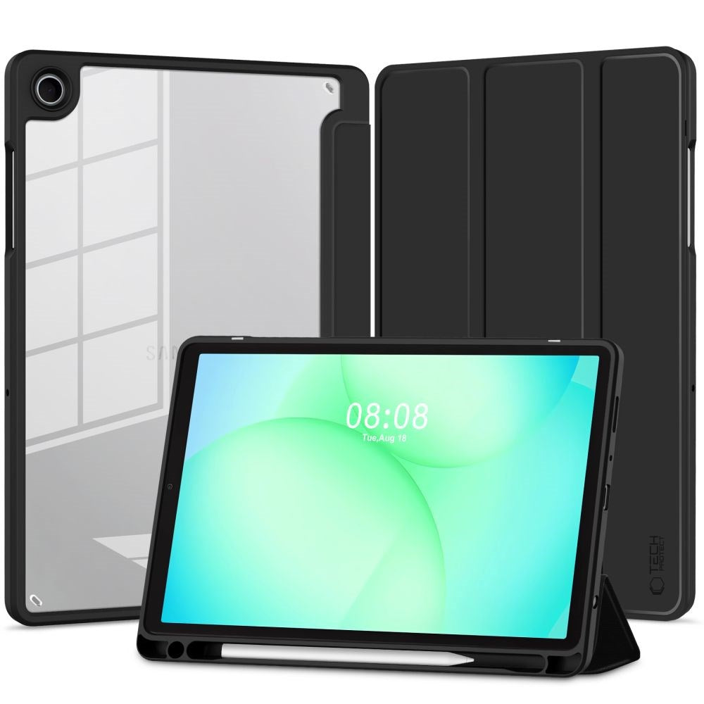 Samsung Galaxy Tab A11 / A9 Tech-Protect SC Pen Hybrid Flip Deksel m. Stylus Holder - Svart / Gjennomsiktig