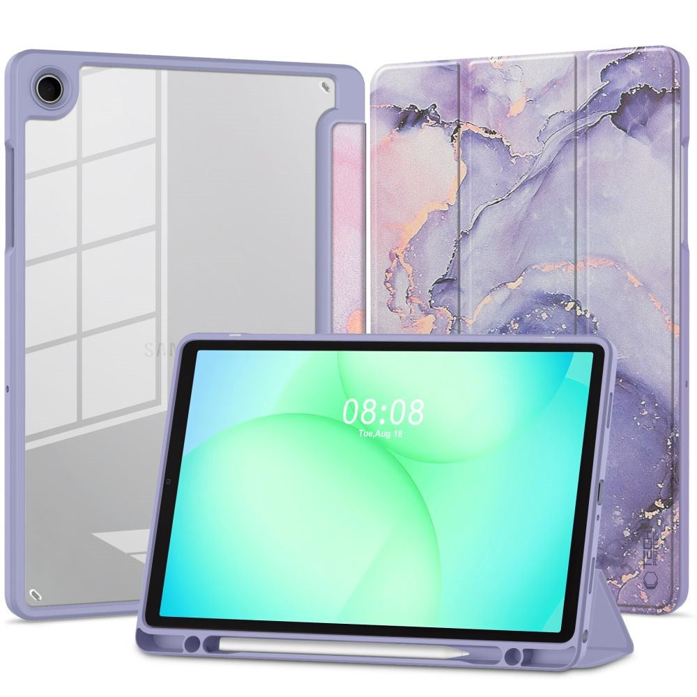 Samsung Galaxy Tab A11+ (Plus) / A9+ (Plus) Tech-Protect SC Pen Hybrid Flip Deksel m. Stylus Holder - Lilla Marble / Gjennomsiktig