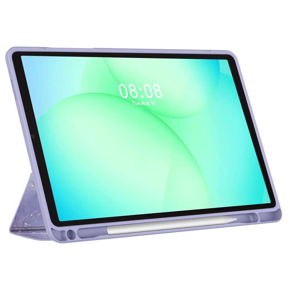 Samsung Galaxy Tab A11+ (Plus) / A9+ (Plus) Tech-Protect SC Pen Hybrid Flip Deksel m. Stylus Holder - Lilla Marble / Gjennomsiktig