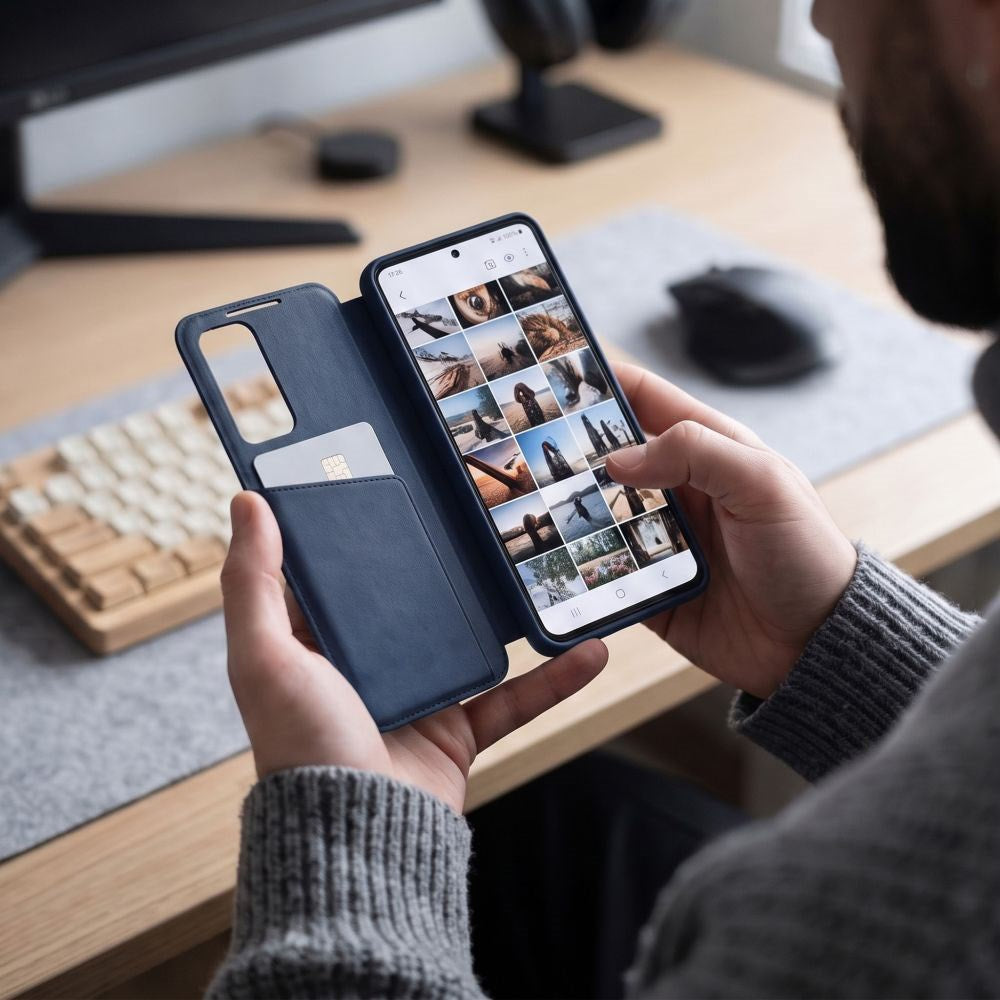 Samsung Galaxy S26 FE Tech-Protect Smart Wallet Flip Deksel - Blå