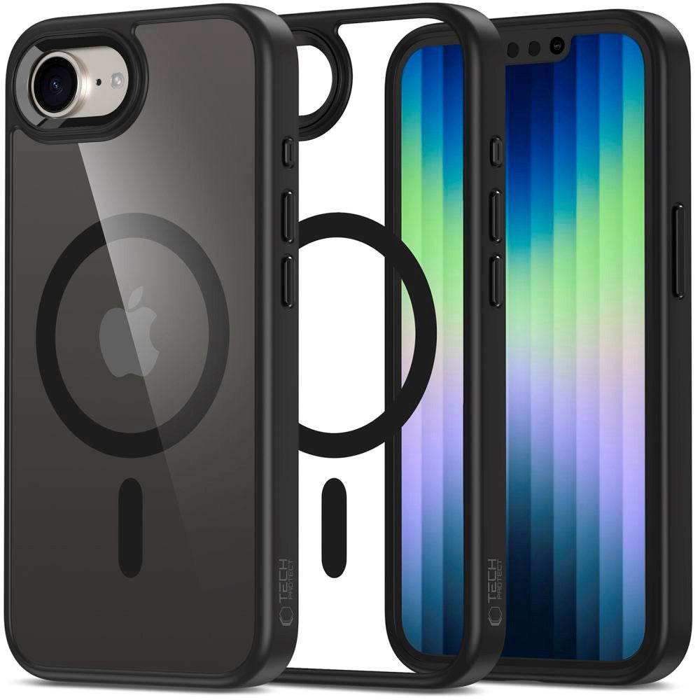 iPhone 16e Tech-Protect Magmat Deksel - MagSafe Kompatibel - Gjennomsiktig / Svart