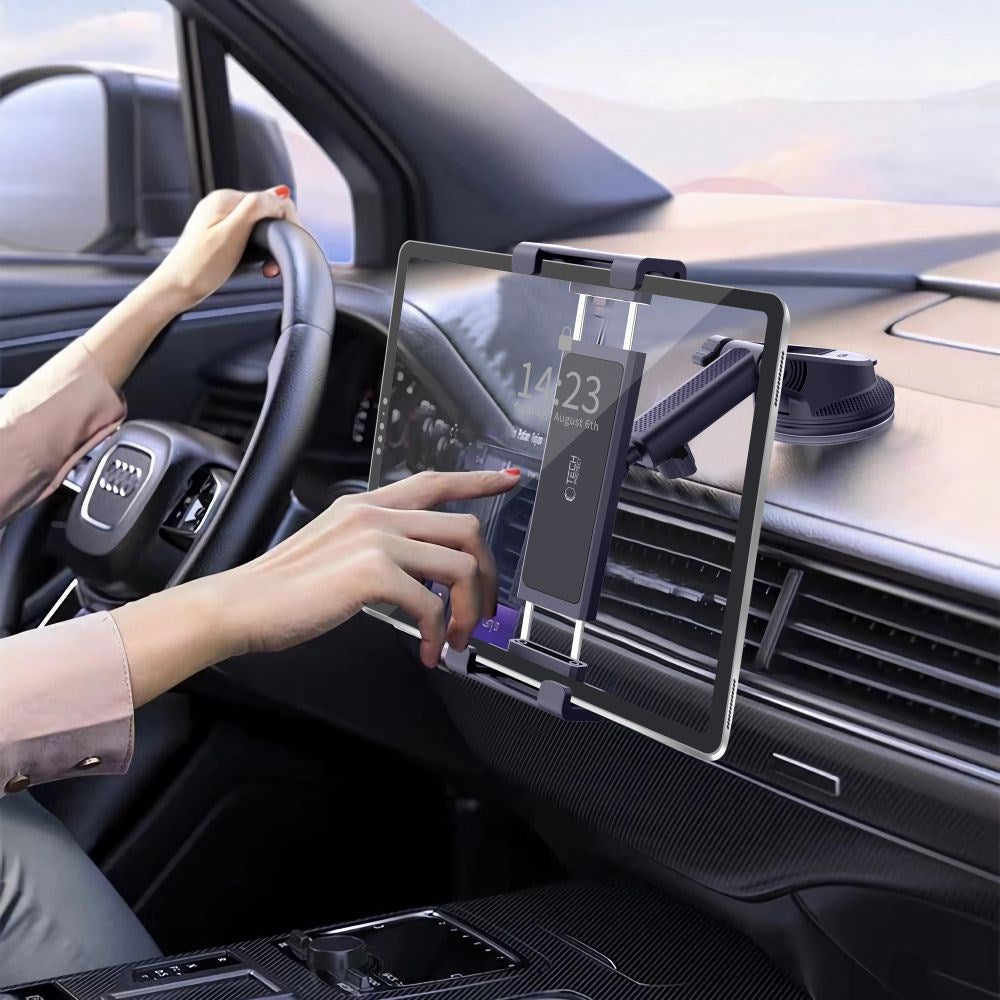 Tech-Protect V4 – Innovativt Bilholder for Tablet – 360° Rotasjon & Teleskoparm - Svart