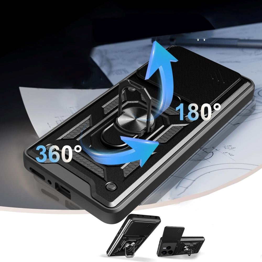 Xiaomi Redmi Note 14 (5G) Tech-Protect Camshield Deksel med Magnetisk Ring og Stativfunksjon - Svart