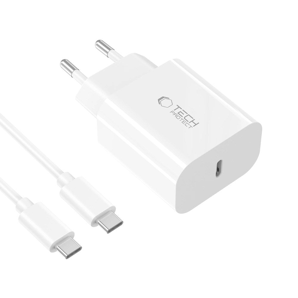 Tech-Protect 20W Vegglader m. 1 x USB-C Kabel – Hvit