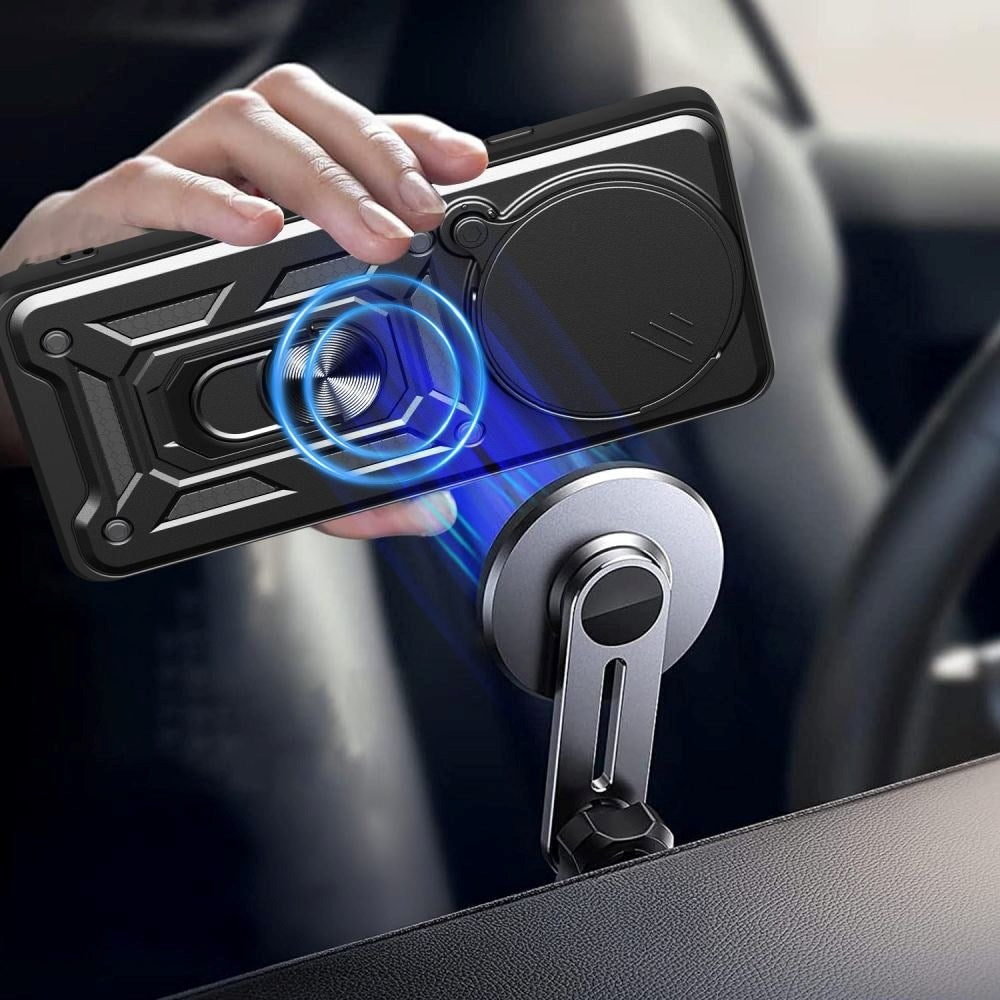 Xiaomi Redmi Note 14 Pro+ Tech-Protect Camshield Deksel med Magnetisk Ring og Stativfunksjon - Svart