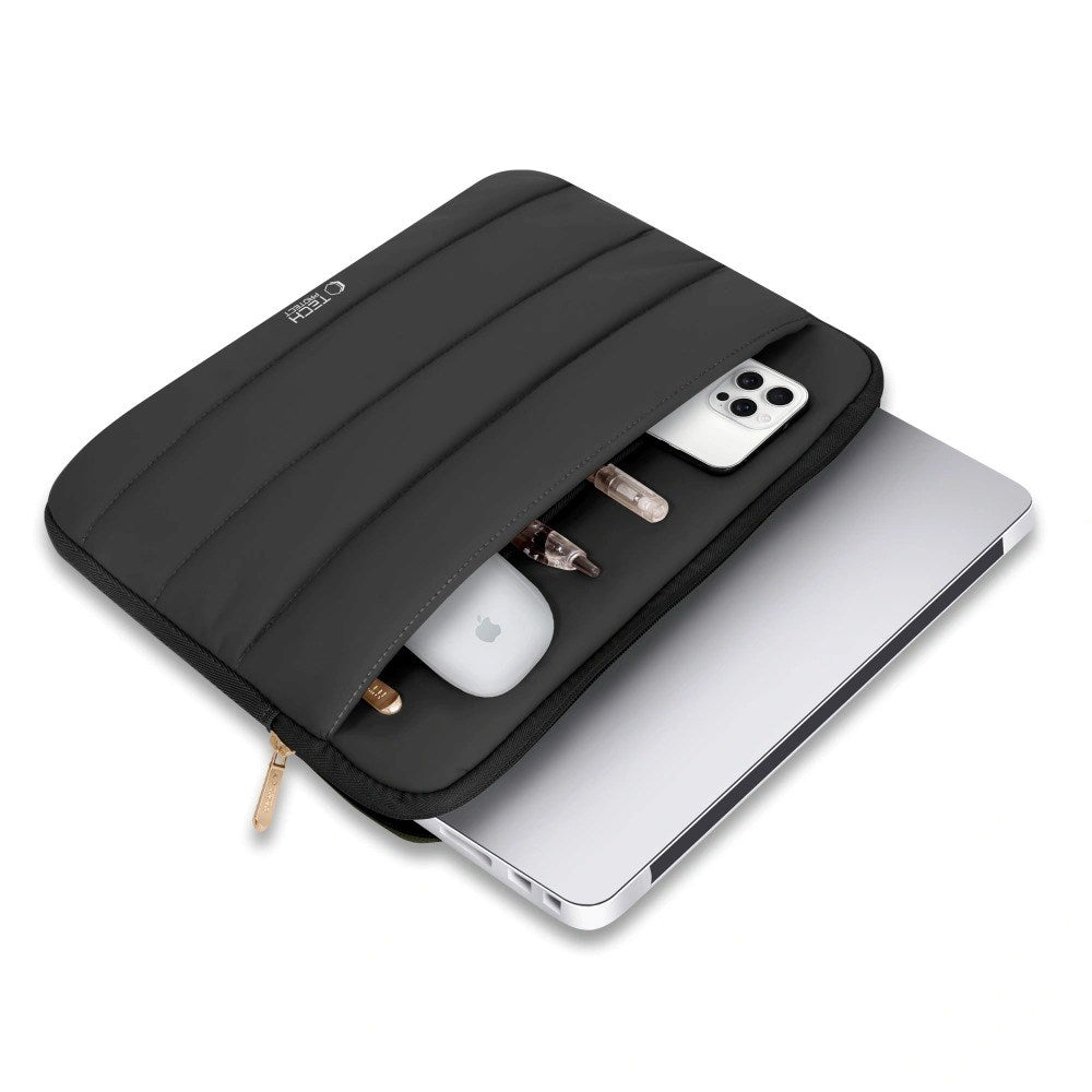 Tech-Protect Fluffy MacBook / Laptop 15-16" (27 x 38 cm) Sleeve med Ekstra Glidelåslomme - Svart