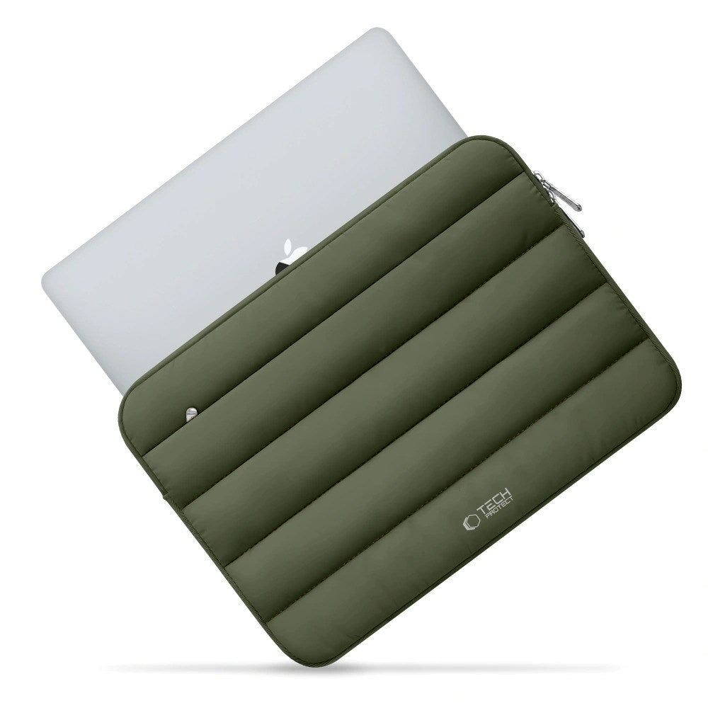 Tech-Protect Fluffy MacBook / Laptop 15-16" (27 x 38 cm) Sleeve med Ekstra Glidelåslomme - Mørkegrønn