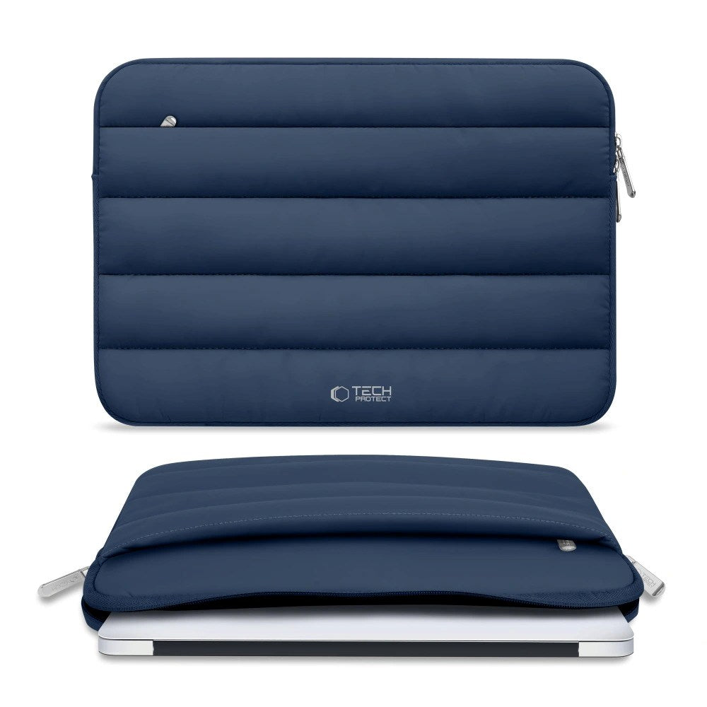 Tech-Protect Fluffy MacBook / Laptop 13-14" (25 x 35 cm) Sleeve med Ekstra Glidelåslomme - Mørk Blå