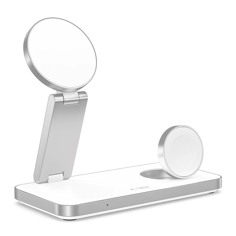 Tech-Protect 3-i-1 Magnetisk Trådløs Lader - MagSafe Kompatibel - 15W - Hvit