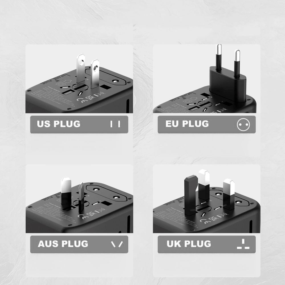 Tech-Protect Reiseadapter EU / UK / US / AU - Svart