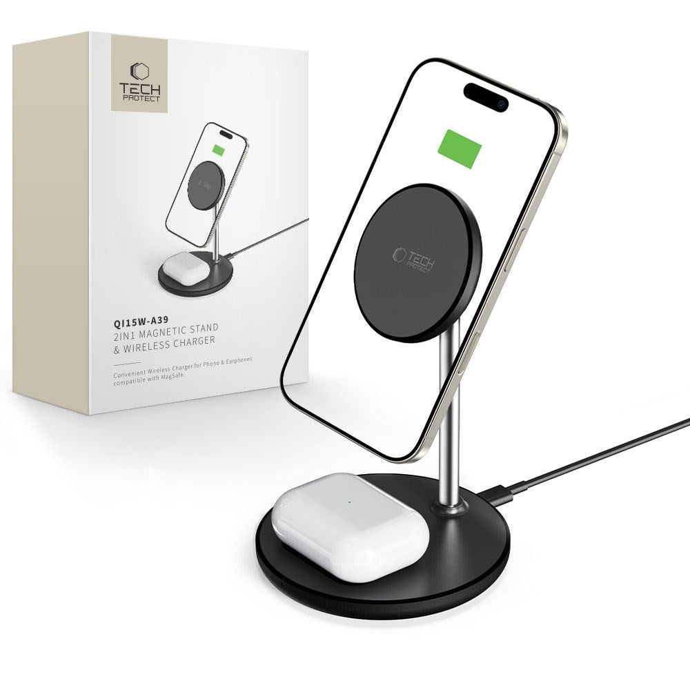 Tech-Protect 2i1 Magnetisk MagSafe Trådløs Lader Qi15W-A39 - Svart